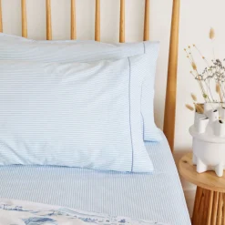 300 Thread Count Blue Ticking Fitted Sheet