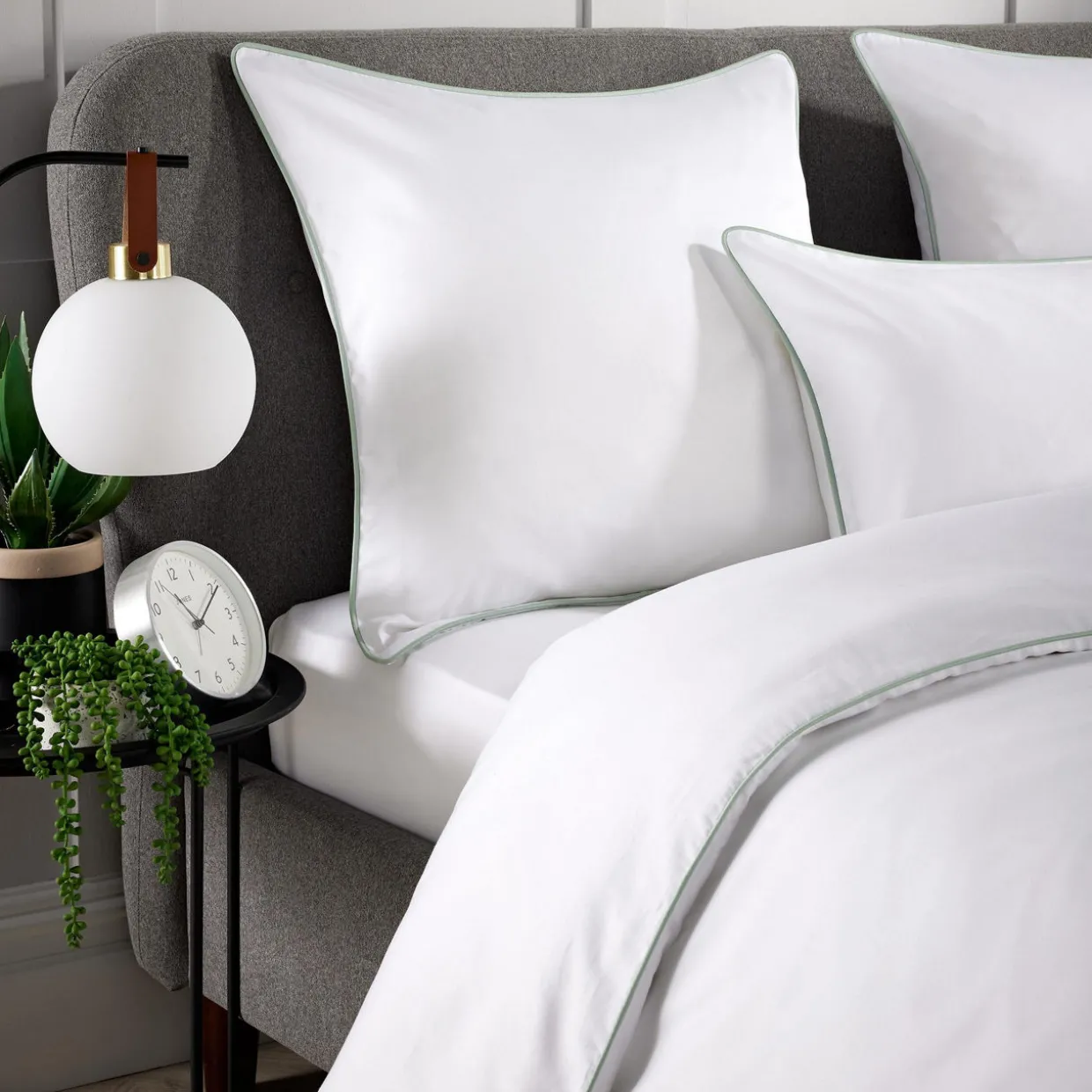 400 Thread Count Piped Square Pillowcase Sage
