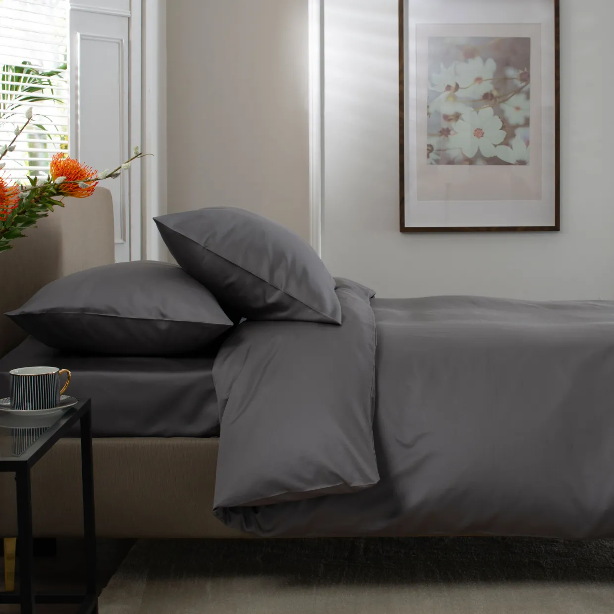 400 Thread Count Sateen Duvet Set Dark Grey