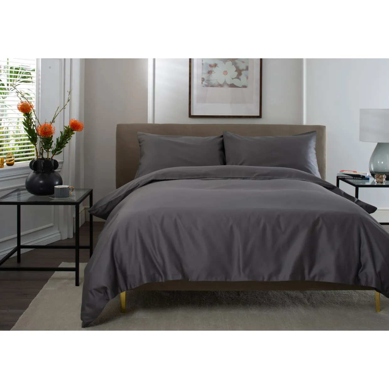 400 Thread Count Sateen Duvet Set Dark Grey