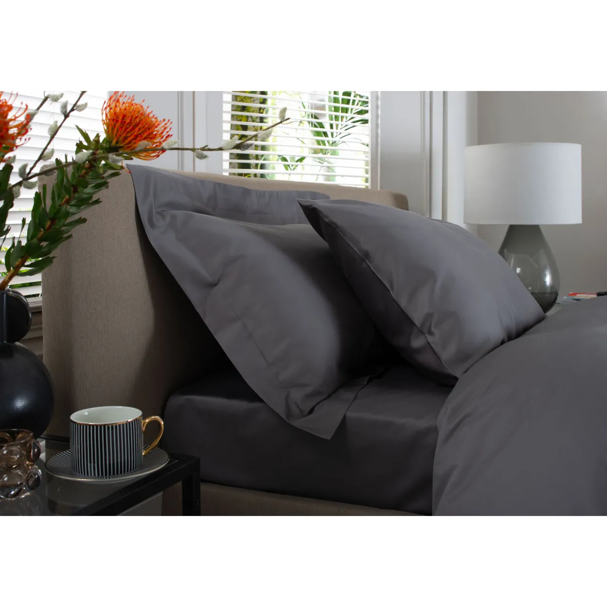 400 Thread Count Sateen Duvet Set Dark Grey