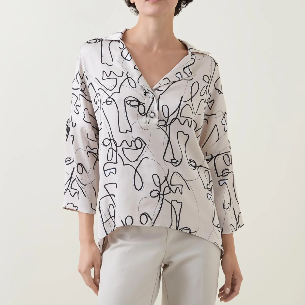 Abstract Face Print Blouse