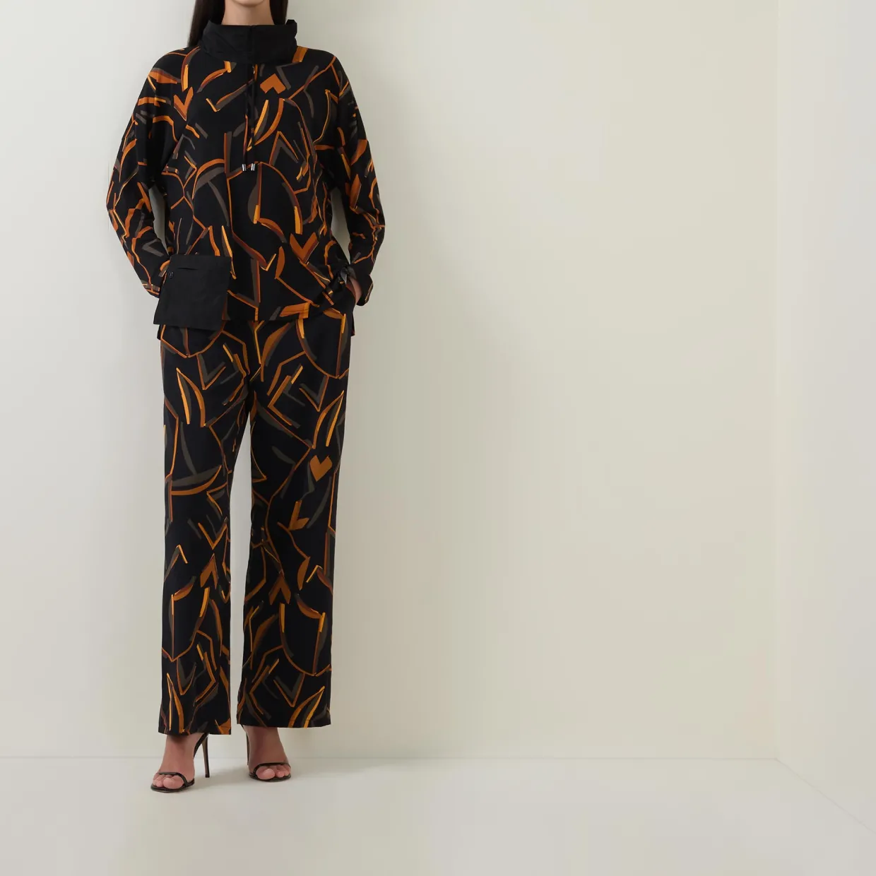 Abstract Print Straight Leg Trousers