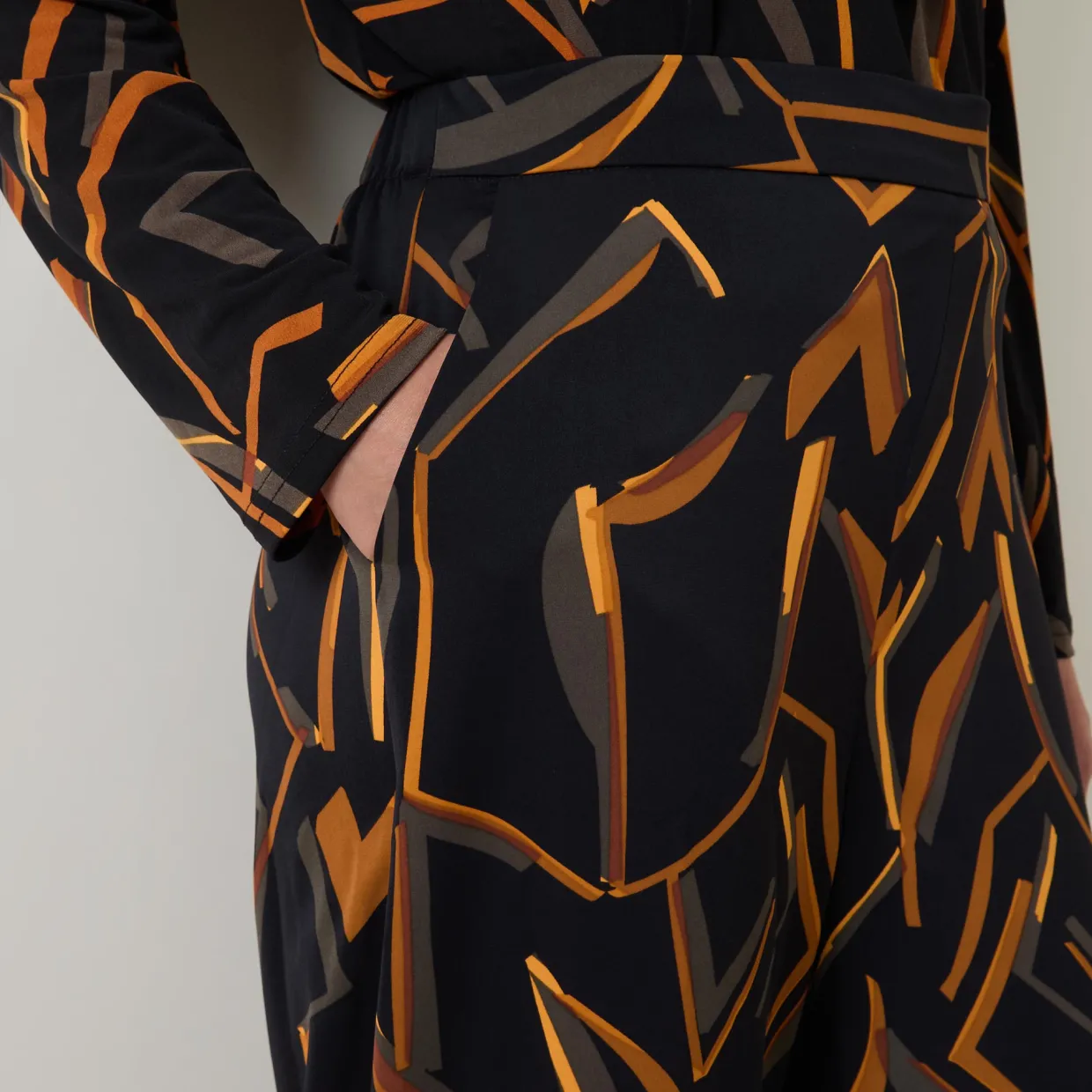 Abstract Print Straight Leg Trousers