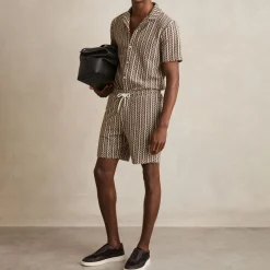 Abstract Stripe Drawstring Shorts