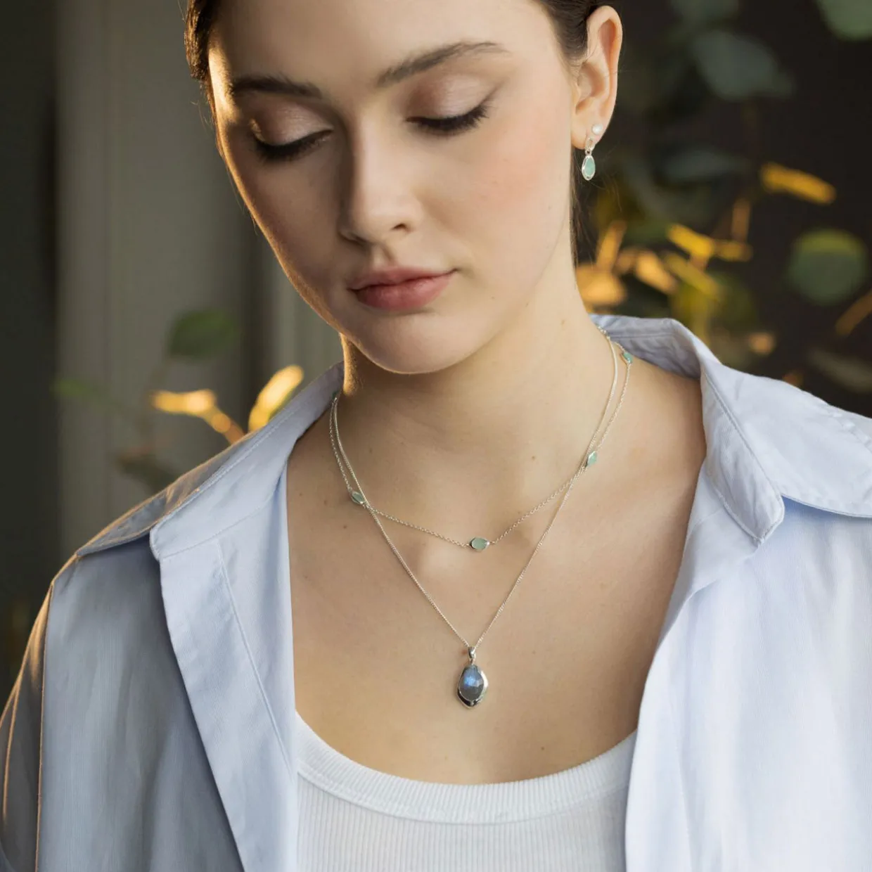 Aqua Chalcedony Stepping Stone Necklace