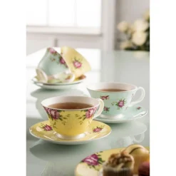 Archive Rose Teacups & Saucers (Set of 4)