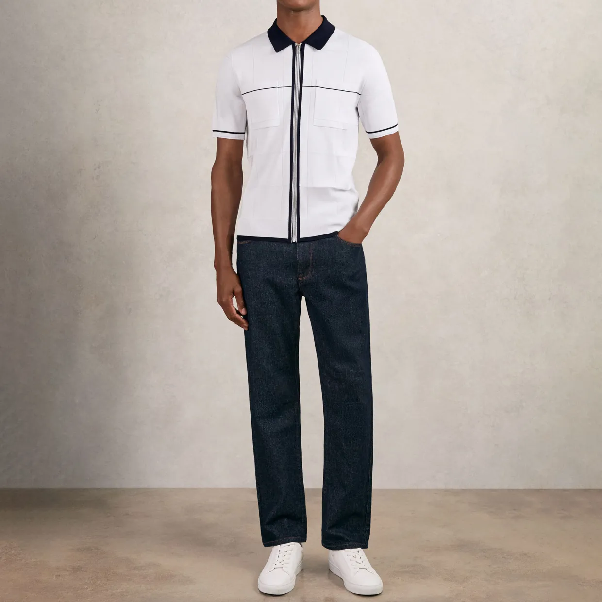 Baxter Tipped Zip-Through Casual Shirt