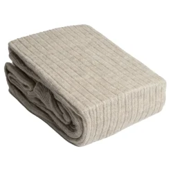 Beige Knitted Ribbed Bed Blanket