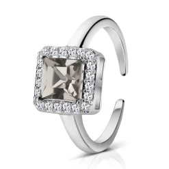 Black & Clear Stone Square Ring