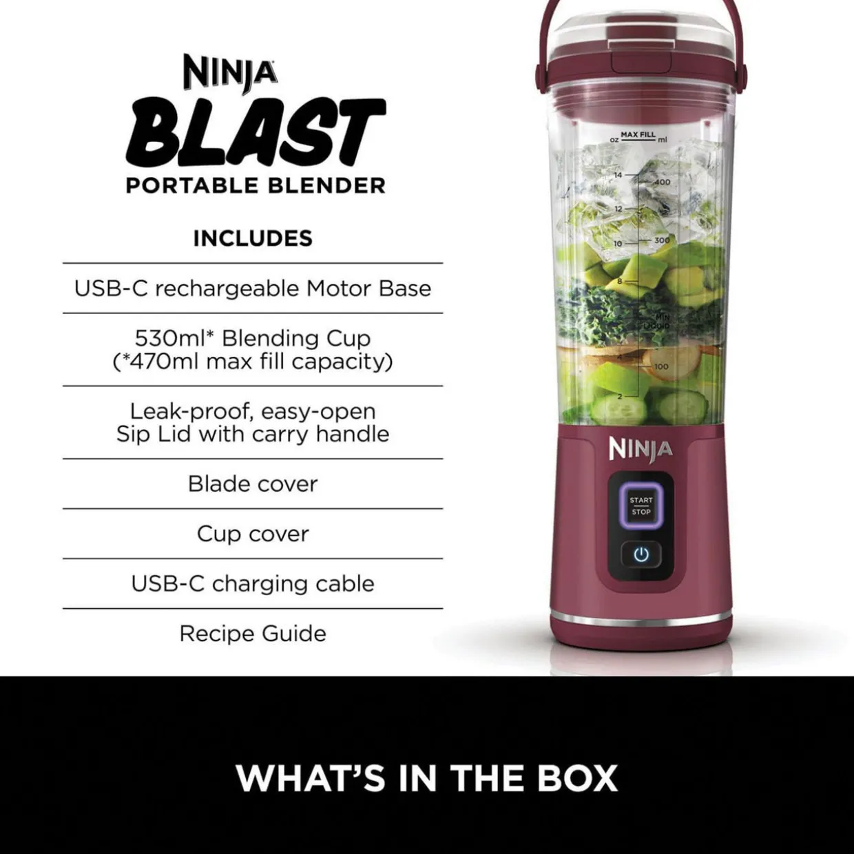 Blast Cordless Portable Blender, Cranberry