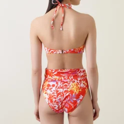 Border Pareo Tie-Fastening Floral Bikini Top