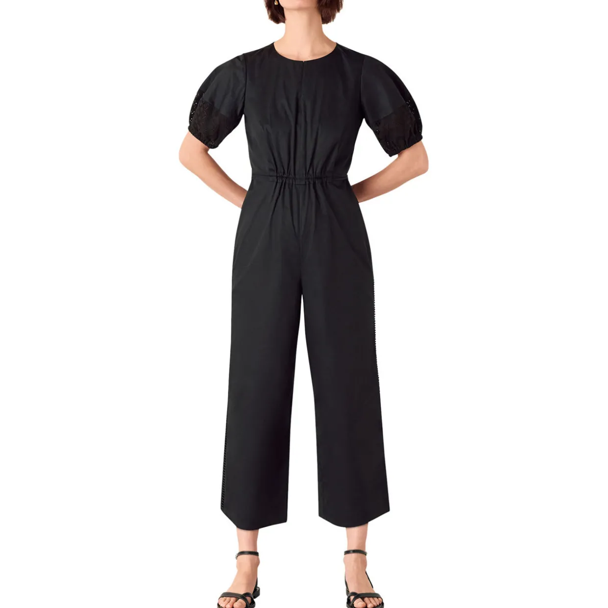 Broderie Cropped Straight Leg Jumpsuit