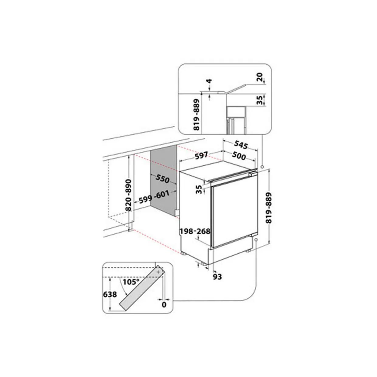 Built In 60cm Under Counter Freezer 91L