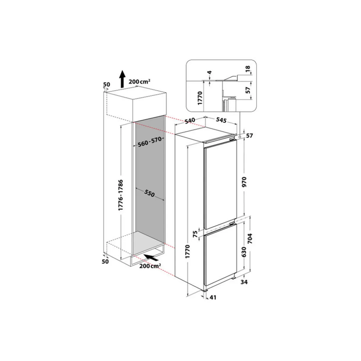 Built-In 55cm 273L 70-30 Fridge Freezer with Stop Front Technology