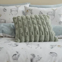 Carved Faux Fur Cushion Sage