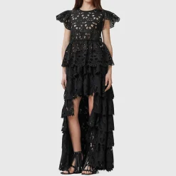 Cavarly Tiered Broderie High-Low Skirt