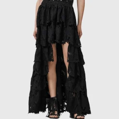 Cavarly Tiered Broderie High-Low Skirt