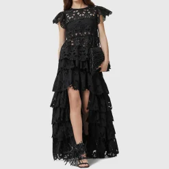 Cavarly Tiered Broderie High-Low Skirt