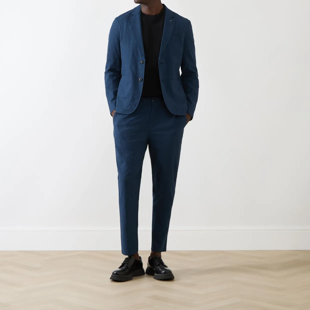 Check Seersucker Single-Breasted Blazer