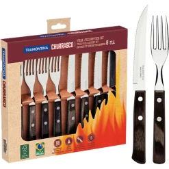 Churrasco Steak/Pizza Wooden Handle Eight-Piece Cutlery Set