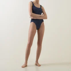Classic Square Neck Striped Swimsuit