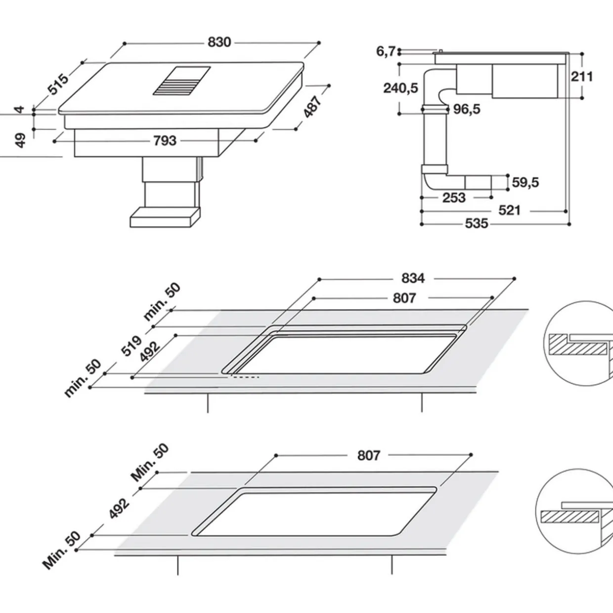 83cm Induction with Integrated Extractor and Ceramic Filter Included