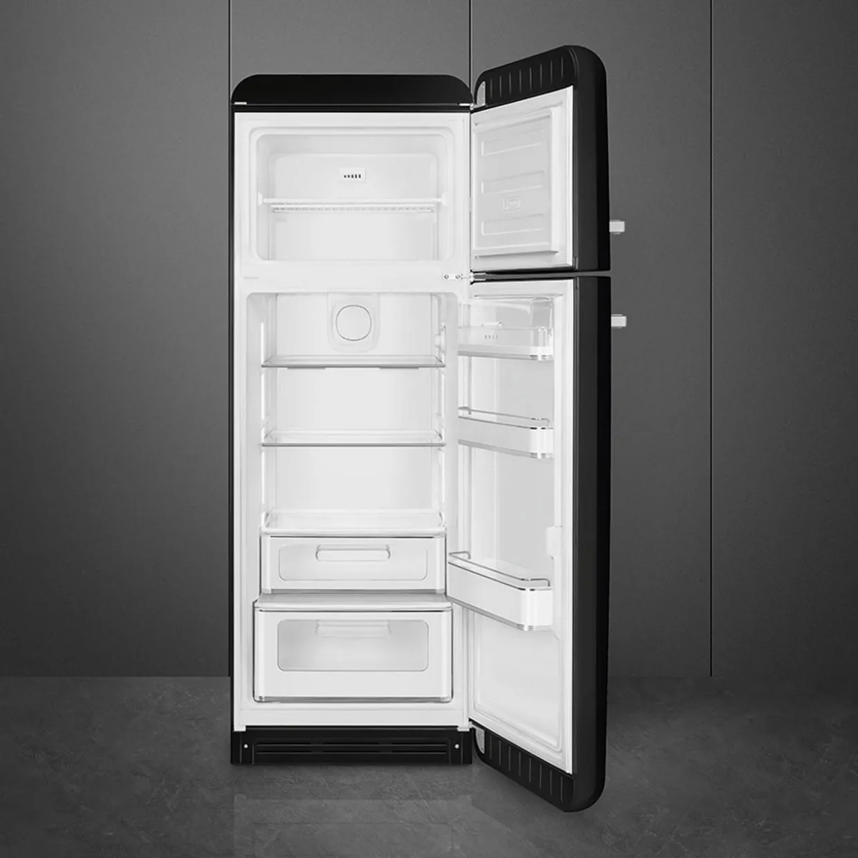 60cm 50s Style Right Hand Hinge Fridge Freezer Black
