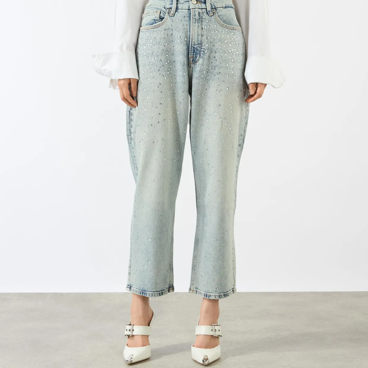 Crystal Stars 90s Cropped Straight Leg Jeans