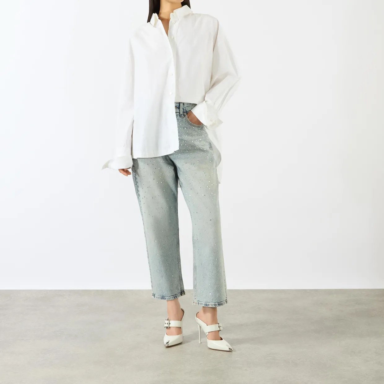 Crystal Stars 90s Cropped Straight Leg Jeans