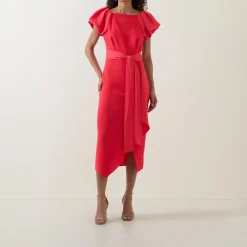 Della Puff-Sleeve Belted Asymmetric Dress