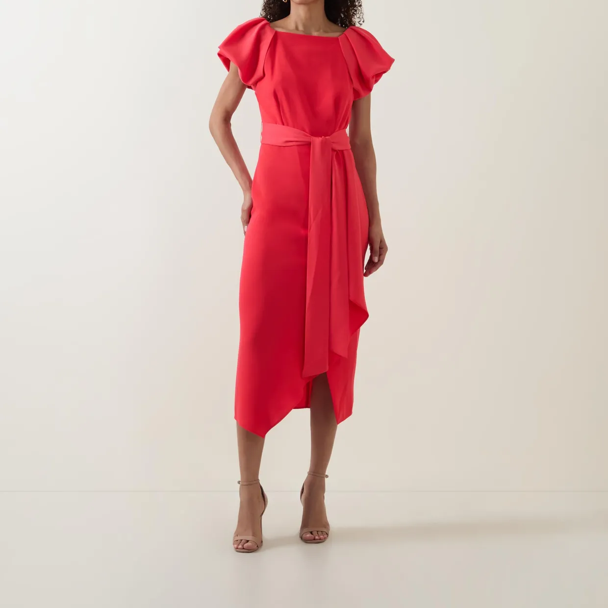 Della Puff-Sleeve Belted Asymmetric Dress