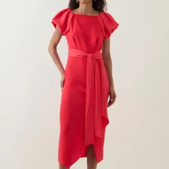 Della Puff-Sleeve Belted Asymmetric Dress