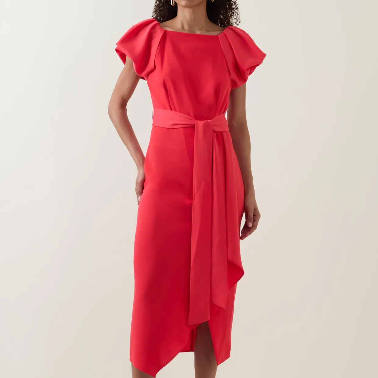 Della Puff-Sleeve Belted Asymmetric Dress