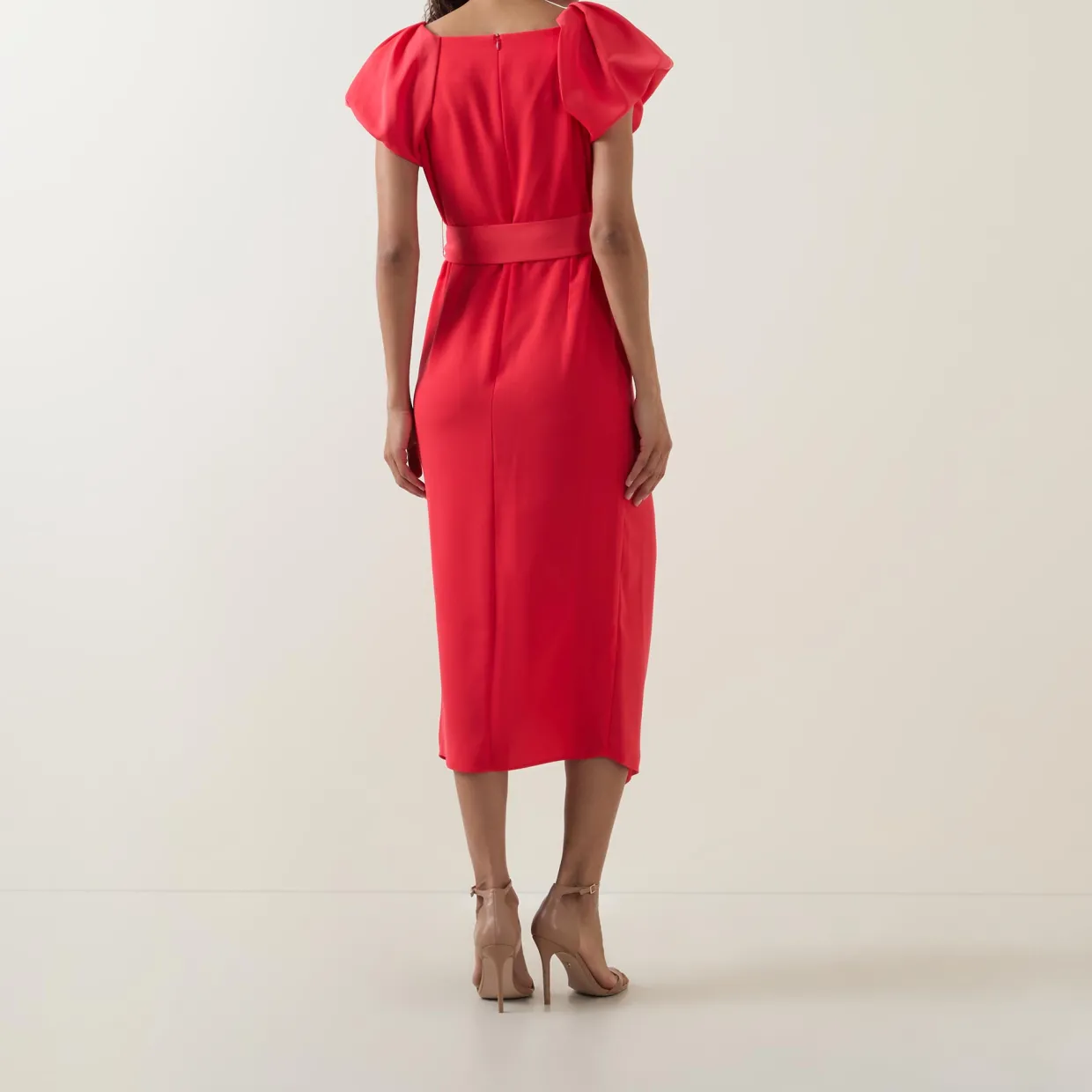 Della Puff-Sleeve Belted Asymmetric Dress