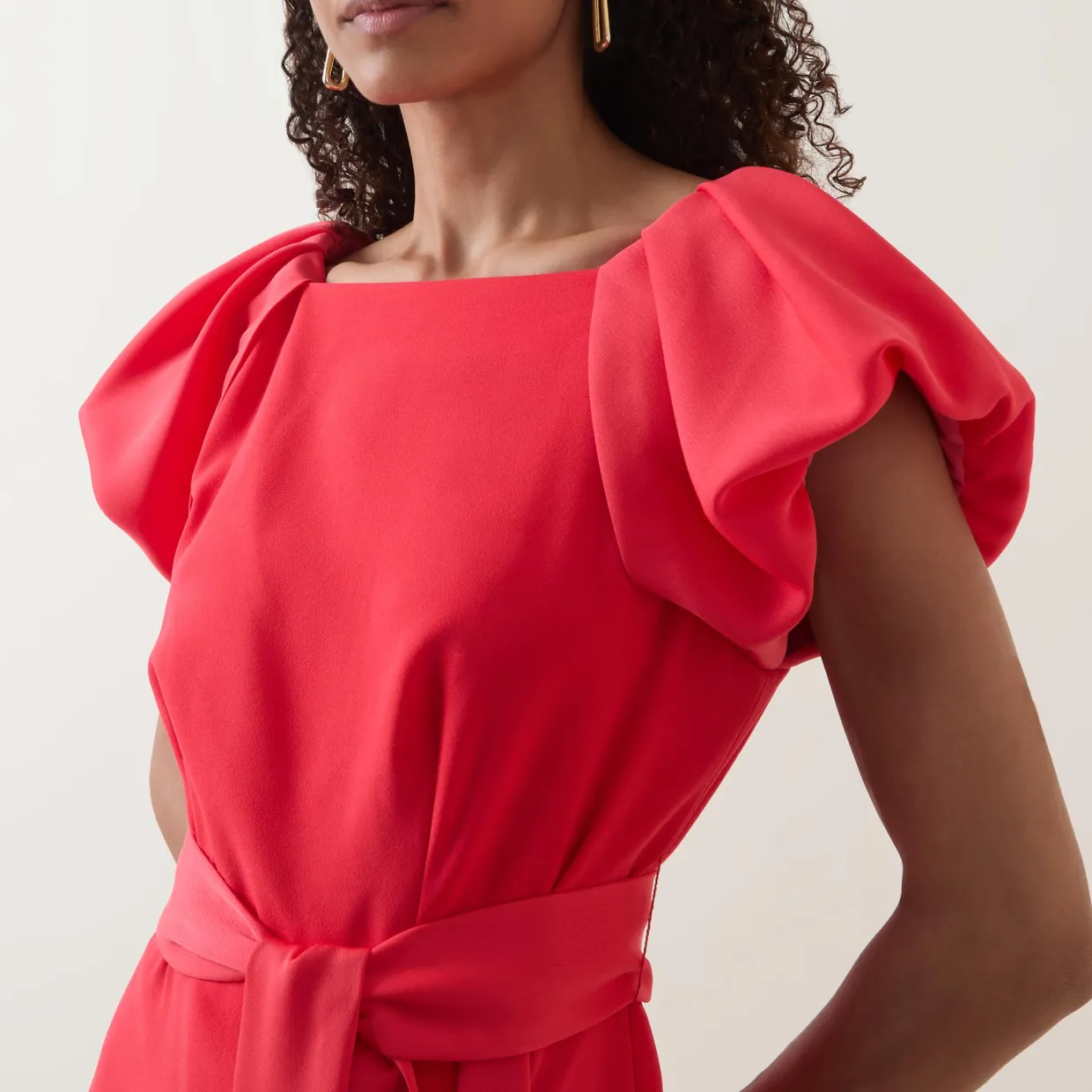 Della Puff-Sleeve Belted Asymmetric Dress