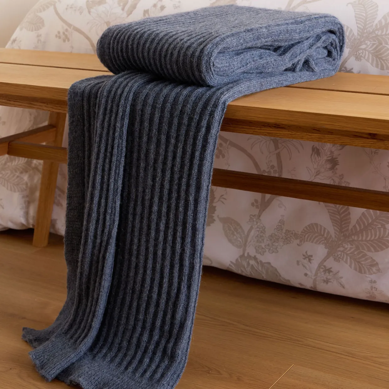 Denim Knitted Ribbed Bed Blanket