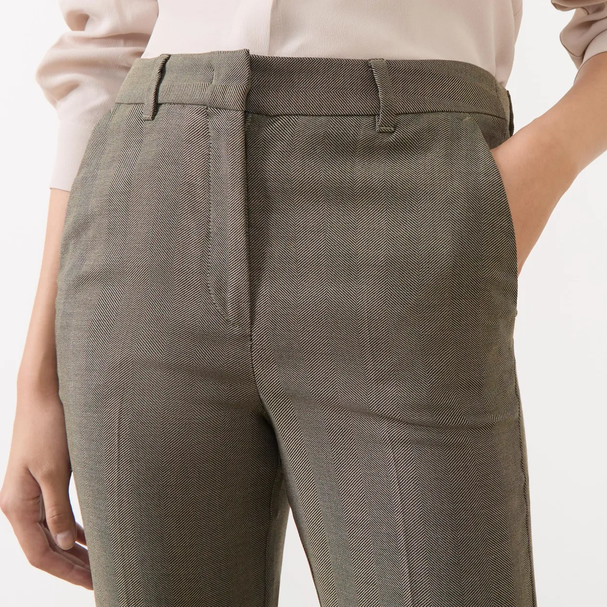 Edison Herringbone Straight Leg Trousers