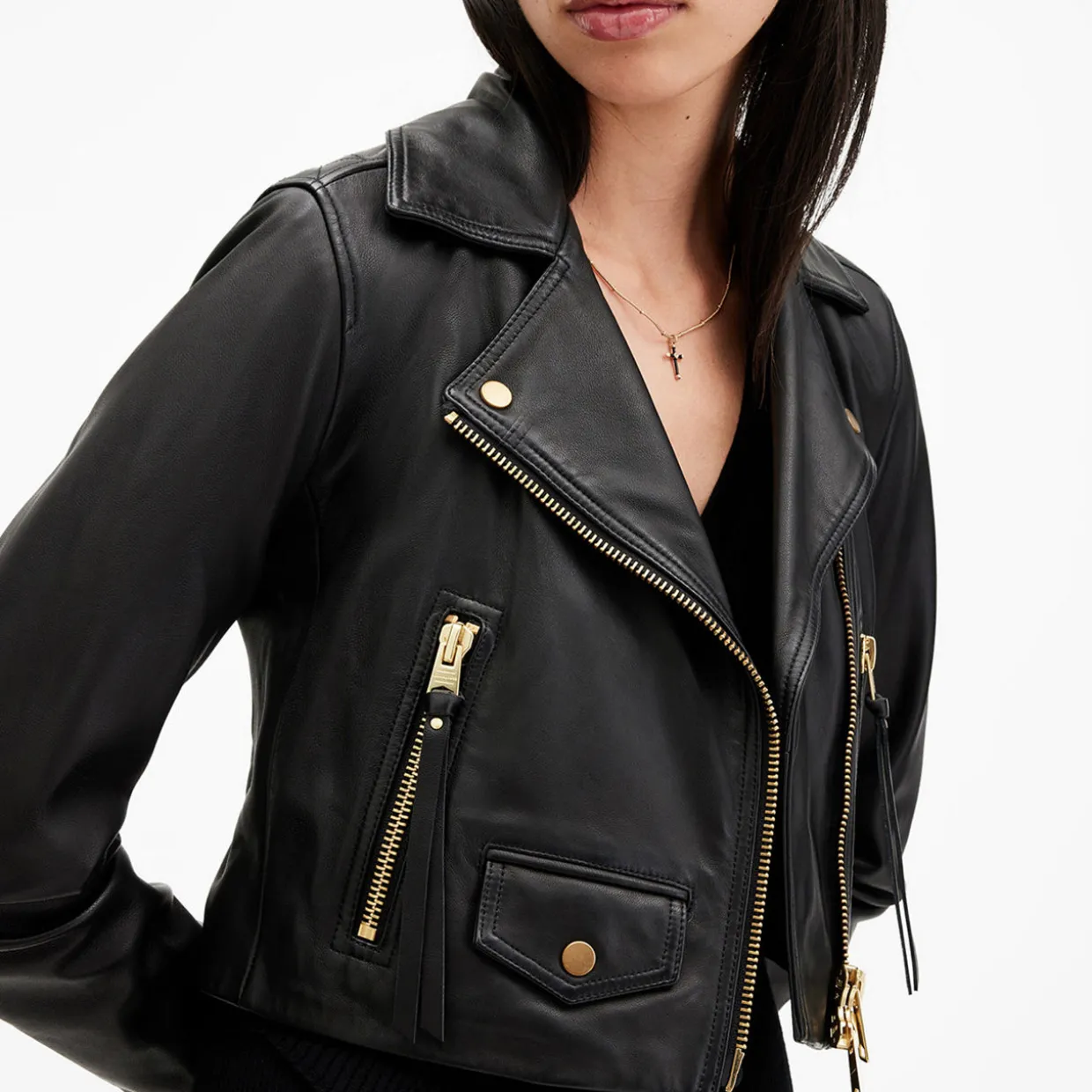 Elora Cropped Leather Biker Jacket
