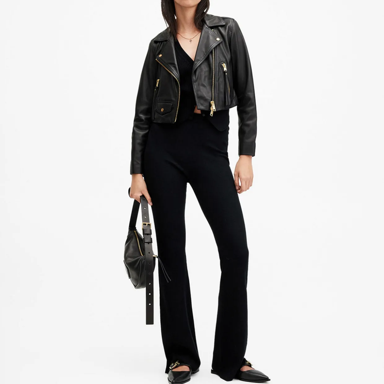 Elora Cropped Leather Biker Jacket