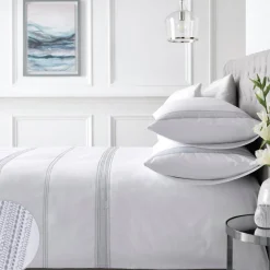 Embroidered Bands Duvet Set White