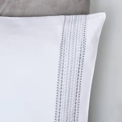 Embroidered Bands Duvet Set White
