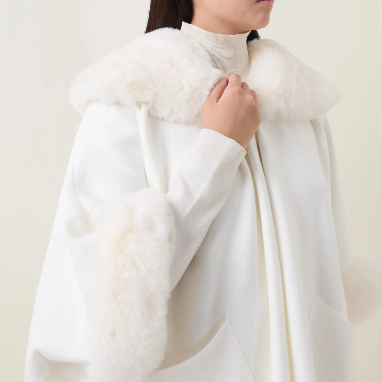 Faux Fur Trim Cape