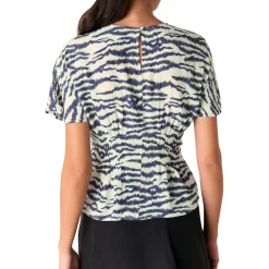 Feathered Tiger Shirred Blouse