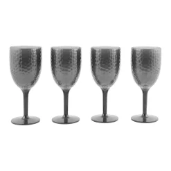 Fete Hammered Four Piece Wine Glass Set - Grey