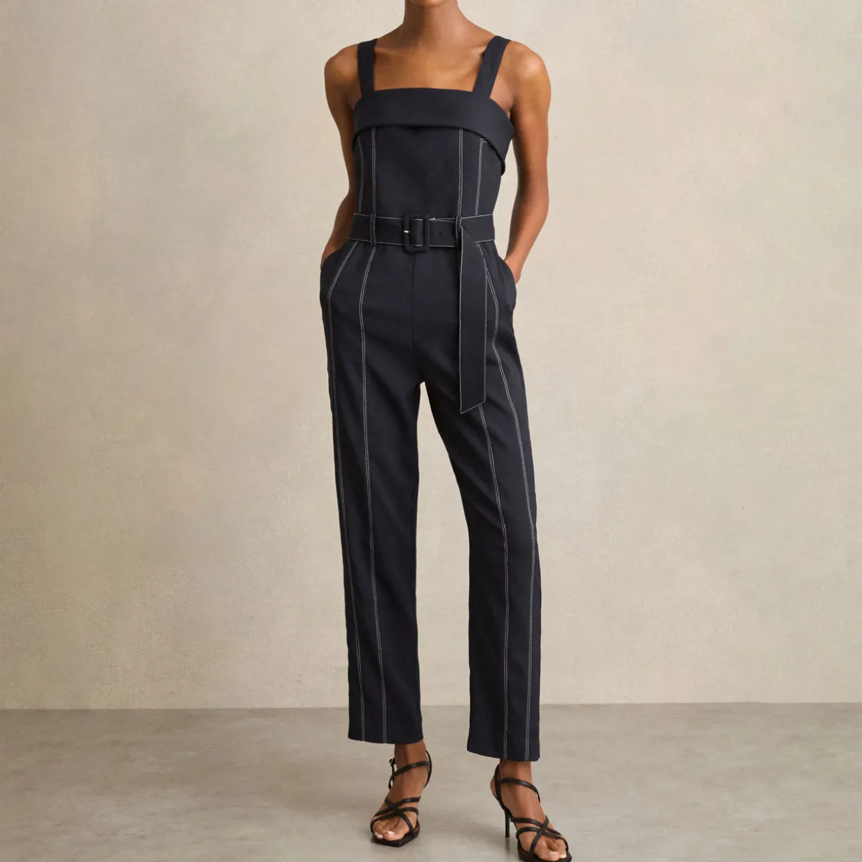 Fianna Contrast Stitch Structured Jumpsuit