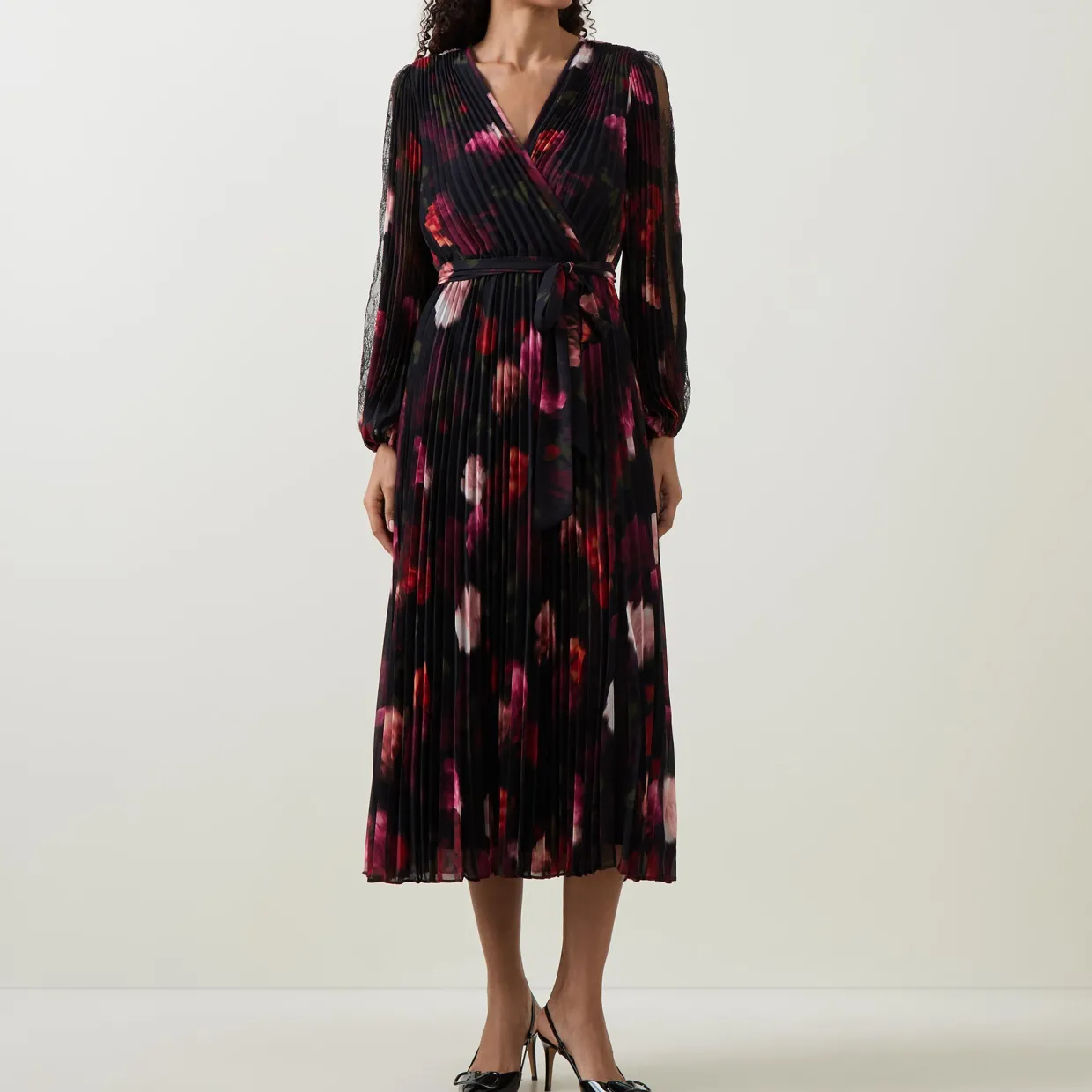 Floral Pleated Wrap Dress