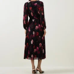 Floral Pleated Wrap Dress