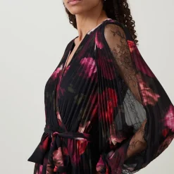 Floral Pleated Wrap Dress