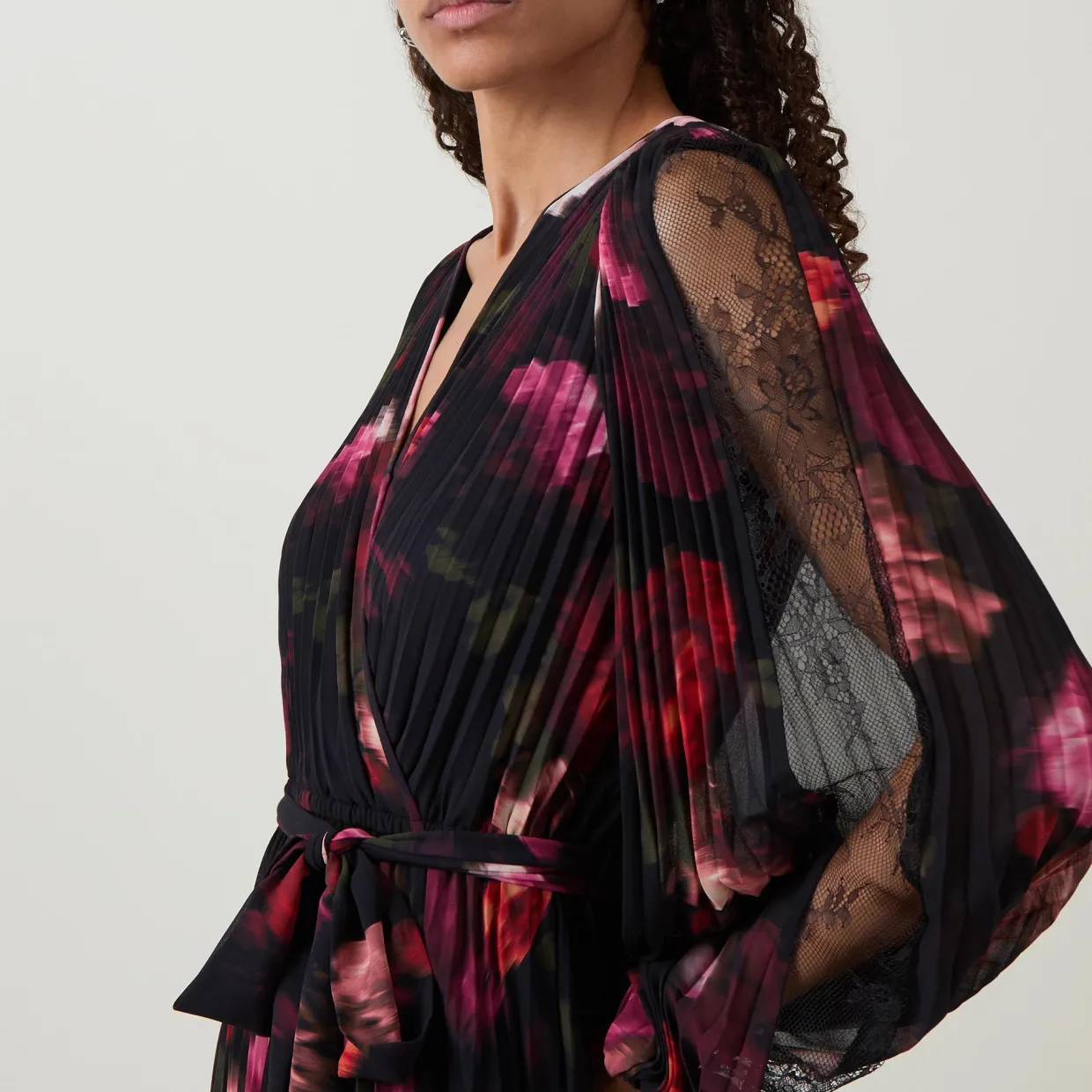 Floral Pleated Wrap Dress